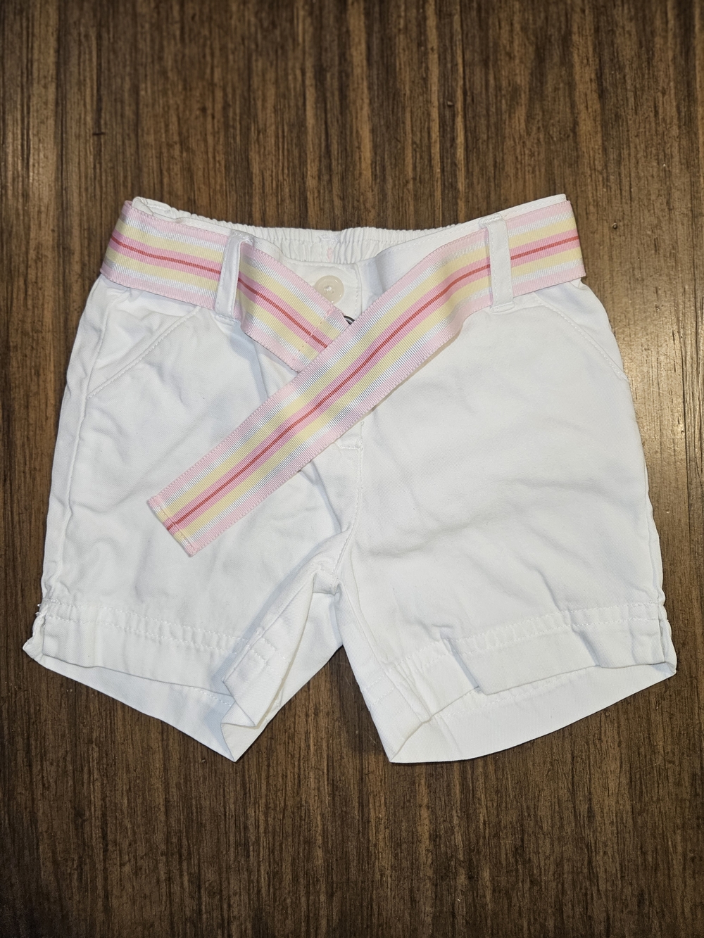 Janie and Jack White Shorts with Pastel Pink, Yellow & Blue Striped Belt